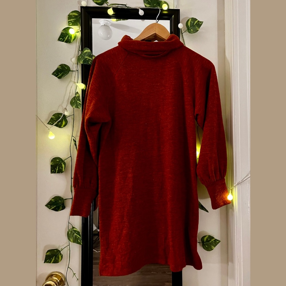 Dark tangerine sweater dress.